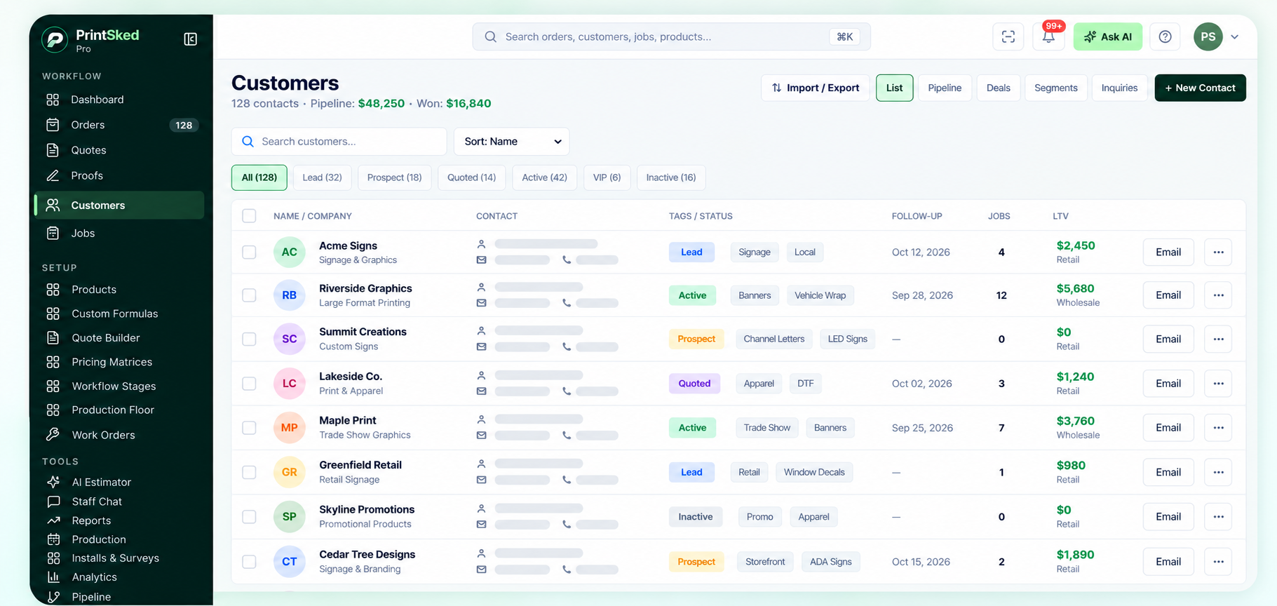 PrintSked customer CRM for sign shops