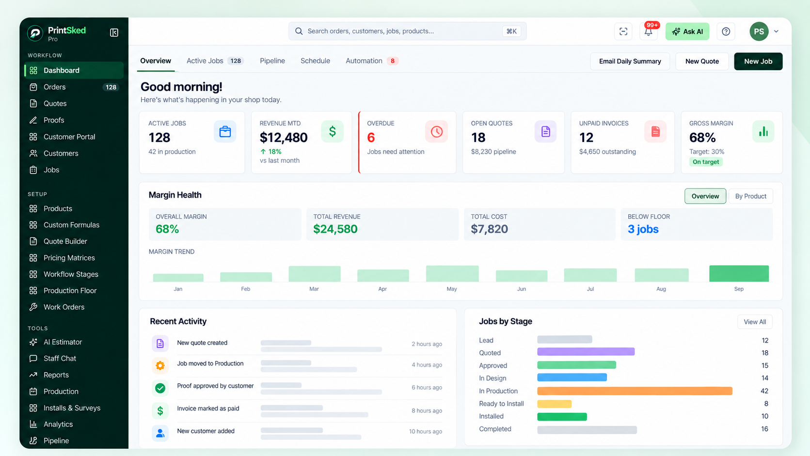 PrintSked sign shop management software dashboard